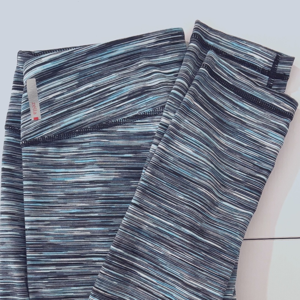 Zella Leggings Women M Medium Blue Striped Pull On High Rise Elastic Waist